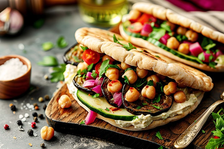 Sabich-Sandwich vegan mit Kichererbsen